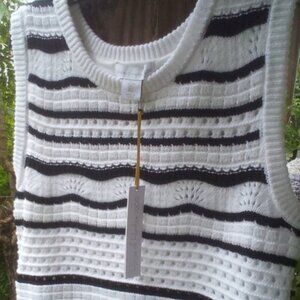 House of Harlow 1960 2PC Crocheted Blck/Whte Stripe Top & Maxi Skirt Size: L NWT